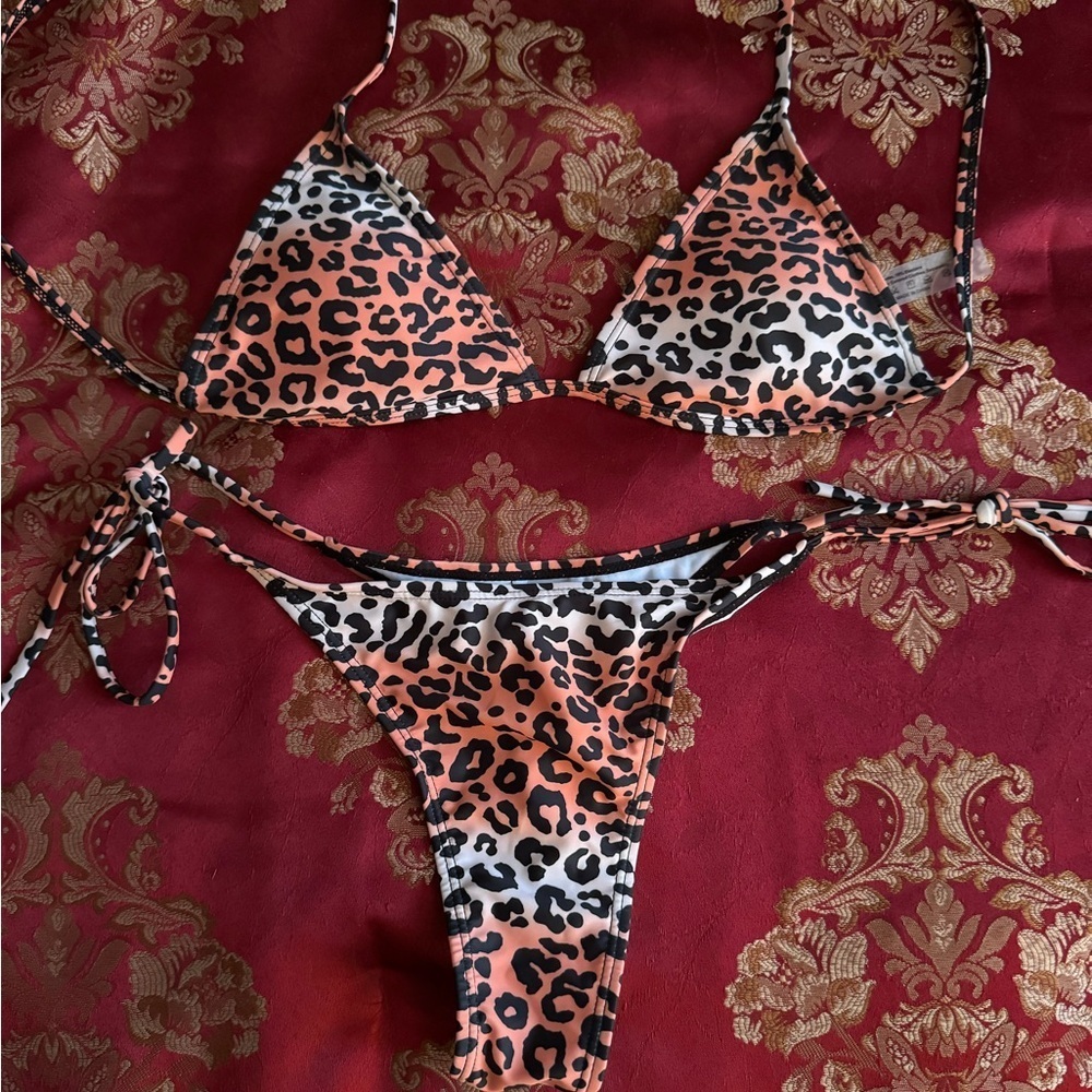 Leopard Print Triangle Bikini Set – Size L